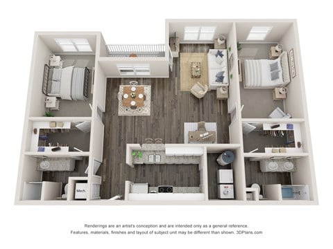 Floor plan for 2 beds, 2 baths, 1494 sqft